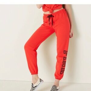 PINK Victoria's Secret Red Joggers with Black Accents. New no tags.